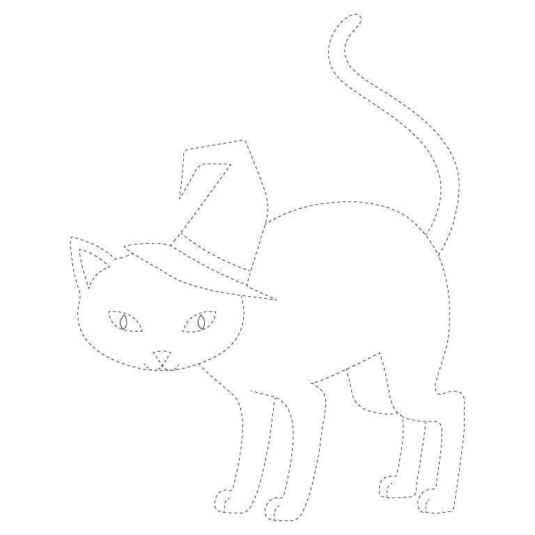 Cat Wearing Witch Hat Tracing