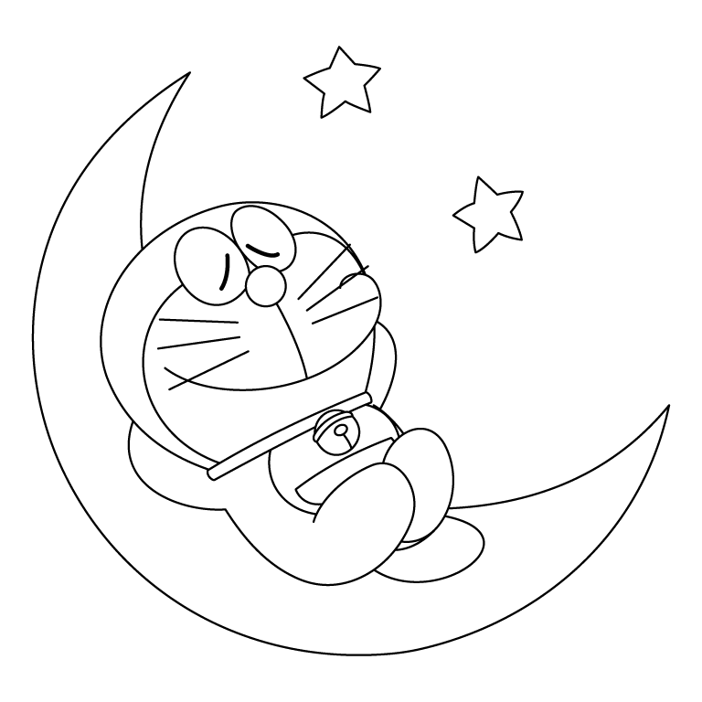 Doraemon Resting On Moon