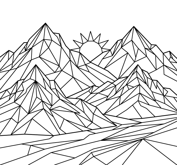 Faceted Mountain Peaks Coloring Page