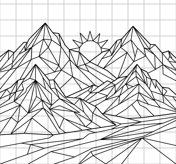 Faceted Mountain Peaks Drawing Grid Page