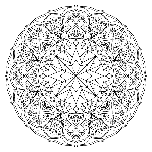 Faceted Star Mandala Coloring Page