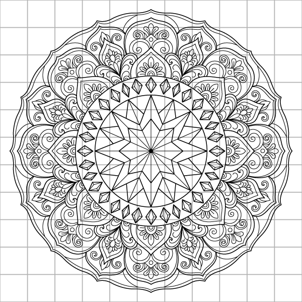 Faceted Star Mandala Drawing Grid Page