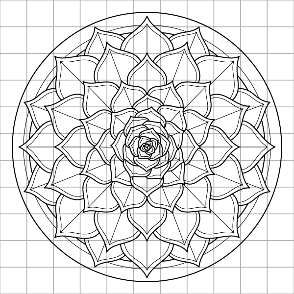 Faceted Succulent Rosette Drawing Grid Page