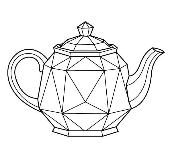Faceted Teapot Coloring Page