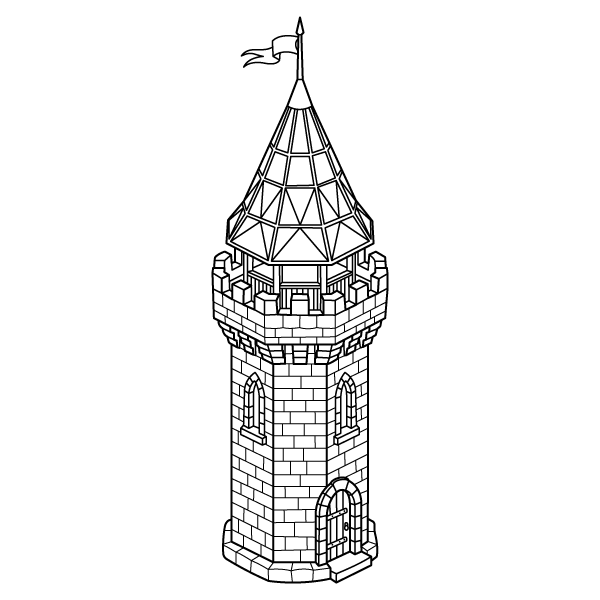 Geometric Castle Turret Coloring Page