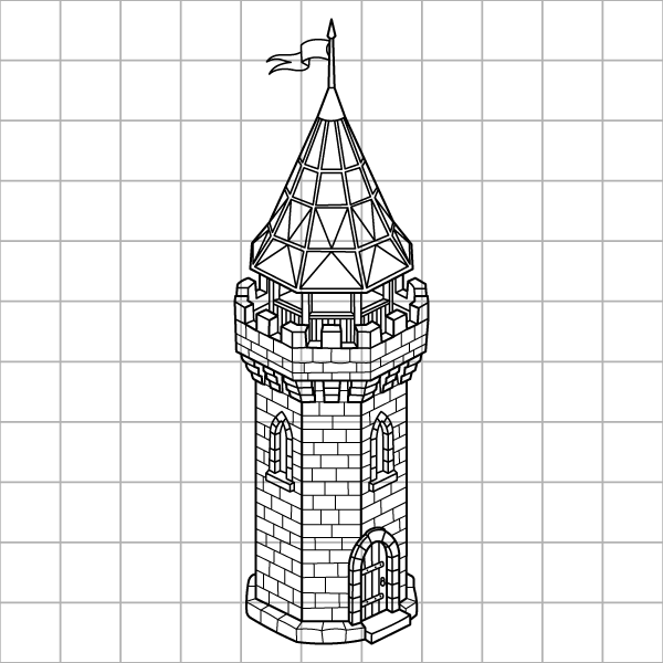 Geometric Castle Turret Drawing Grid Page