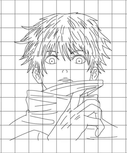 Gojo Close Up Drawing Grid