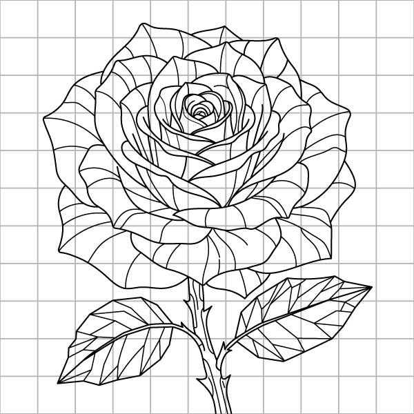 Layered Rose Bloom Drawing Grid Page