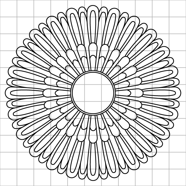 Layered Sunburst Mandala Drawing Grid Page