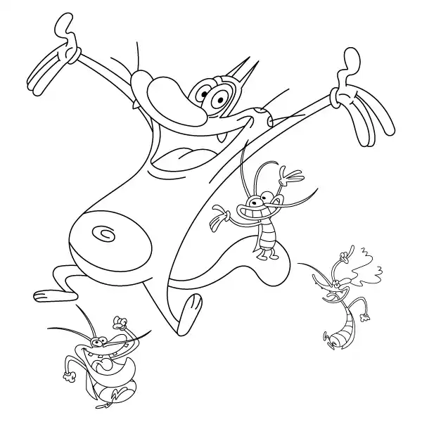 Oggy and the Cockroaches Coloring Page