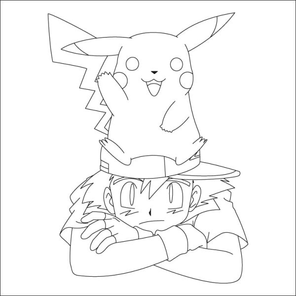 Pikachu Sitting On Ash Coloring Sheet
