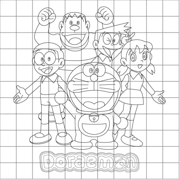 Doraemon With Friends Drawing Grid
