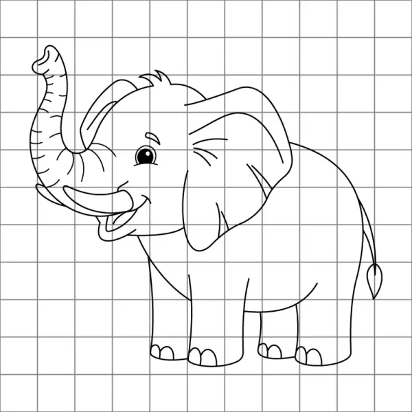 Cute Elephant Drawing Grid