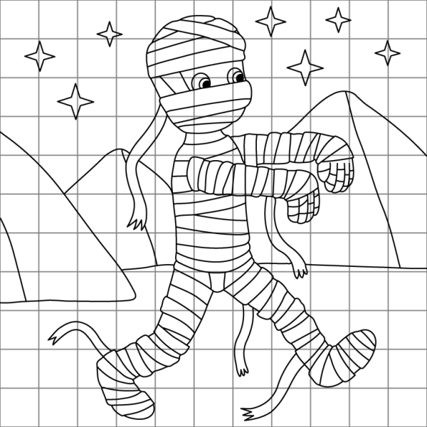 Mummy Walking Drawing Grid