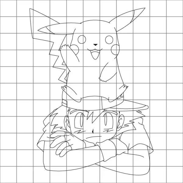 Pikachu Sitting On Ash Drawing Grid